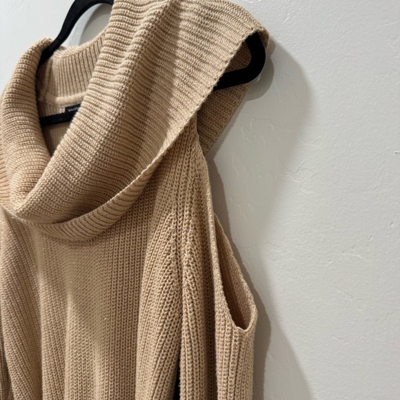 NWT Boston Proper Cold-Shoulder Lurex Cowl-Neck Sweater Dress Tan Gold Medium - Picture 9 of 15
